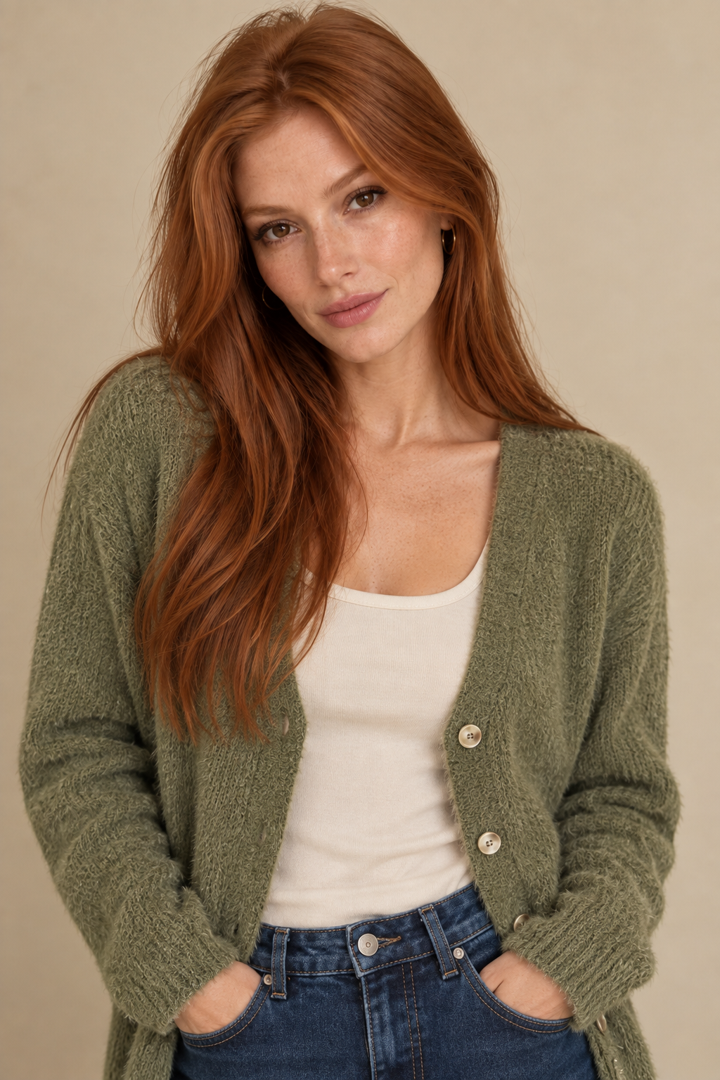Le cardigan à boutons en tricot doux