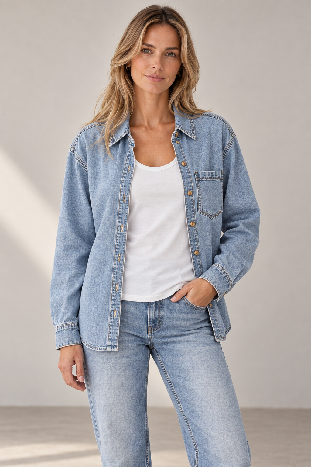 La chemise en denim délavé