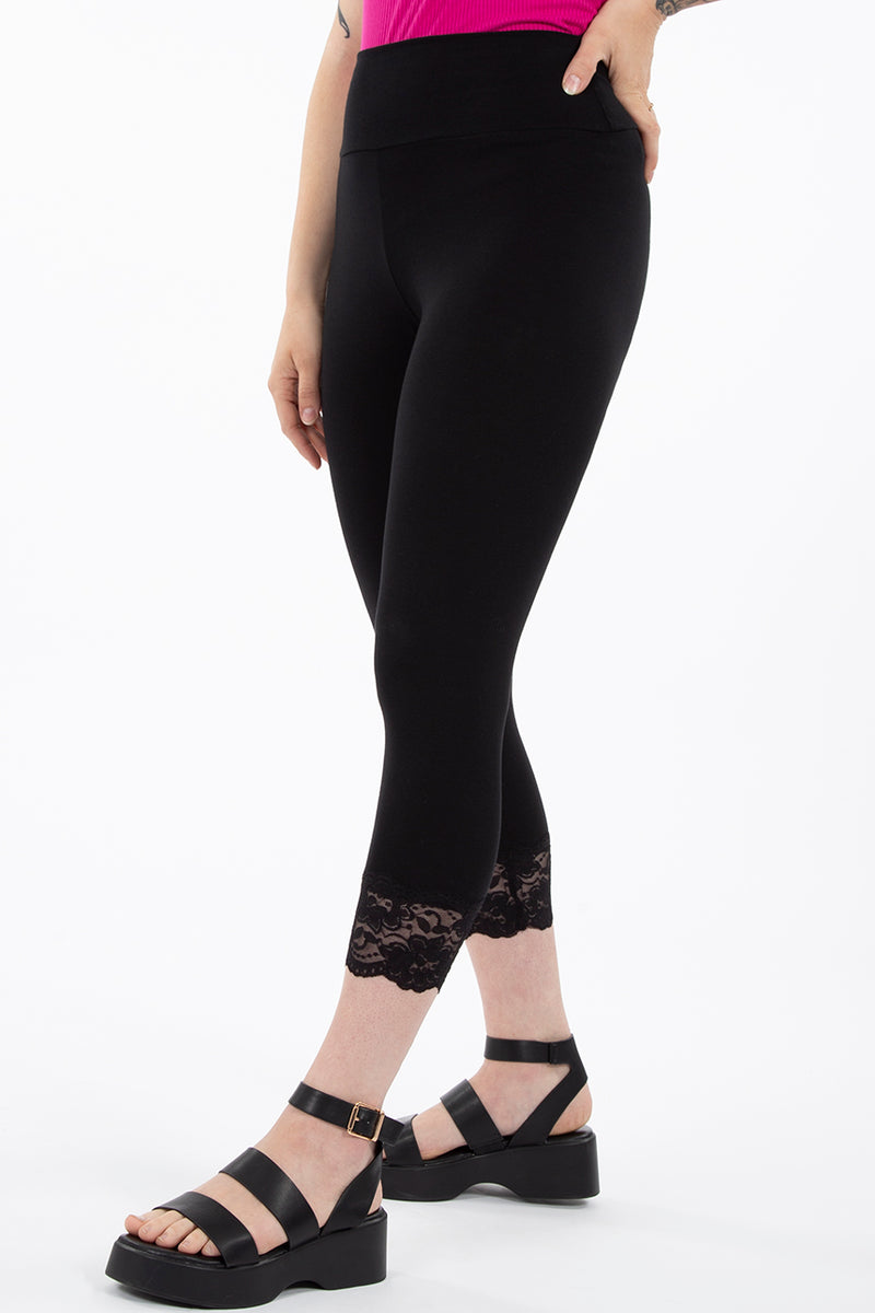 Legging 3/4 finition dentelle Legging pour femme Legging noir