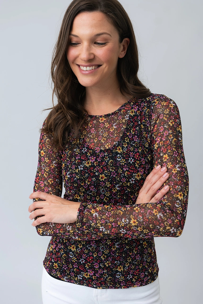 The floral mesh long sleeve t-shirt