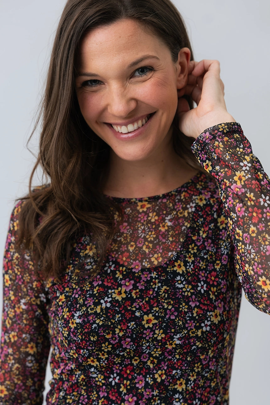 The floral mesh long sleeve t-shirt