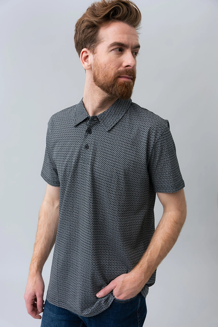 The black & white polo shirt with all-over print