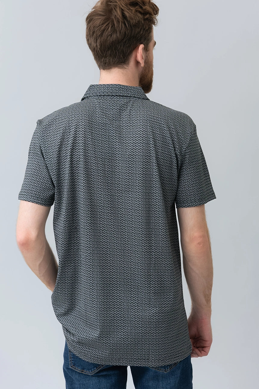 The black & white polo shirt with all-over print