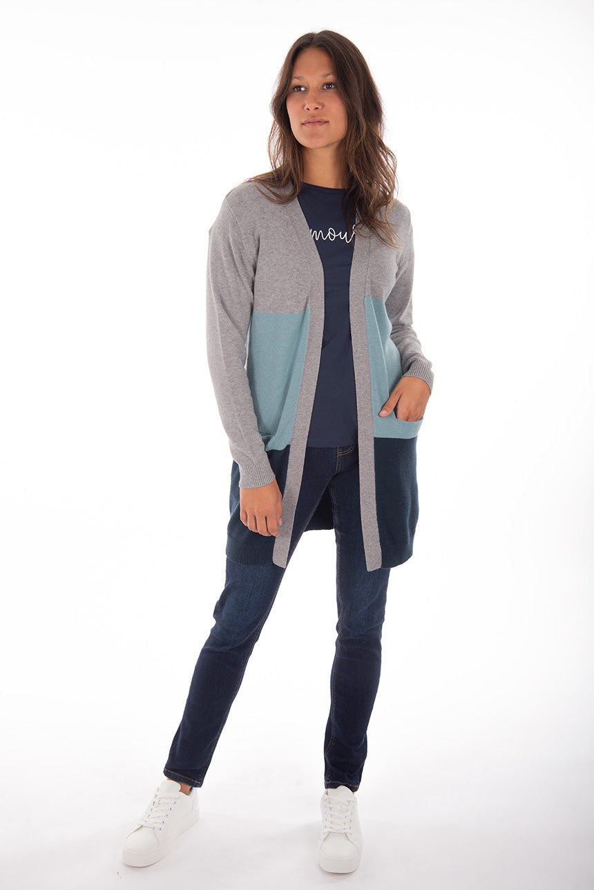 Long color block cardigan