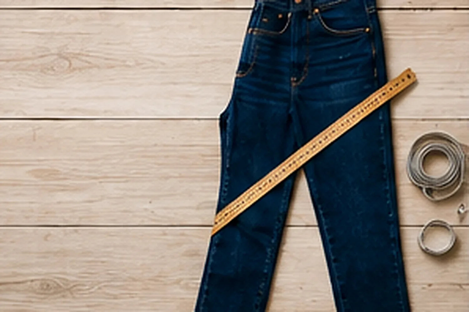 Jeans posé à plat avec un ruban à mesurer