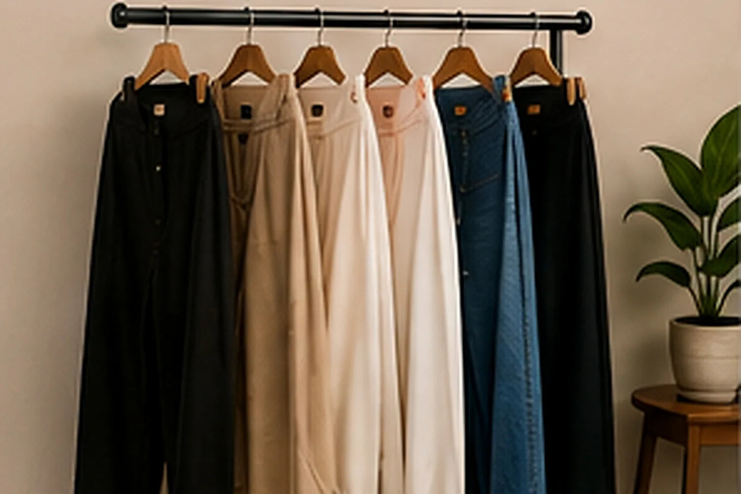 Pantalons pour femme pliés sur une table