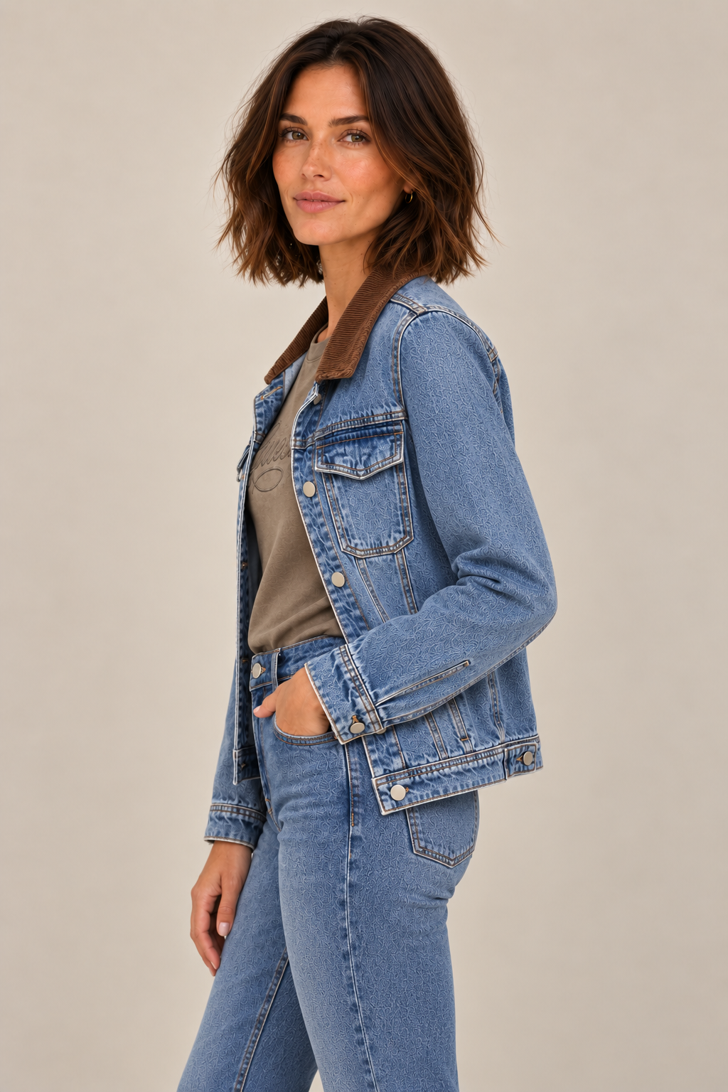 La veste en jean à col contrastant
