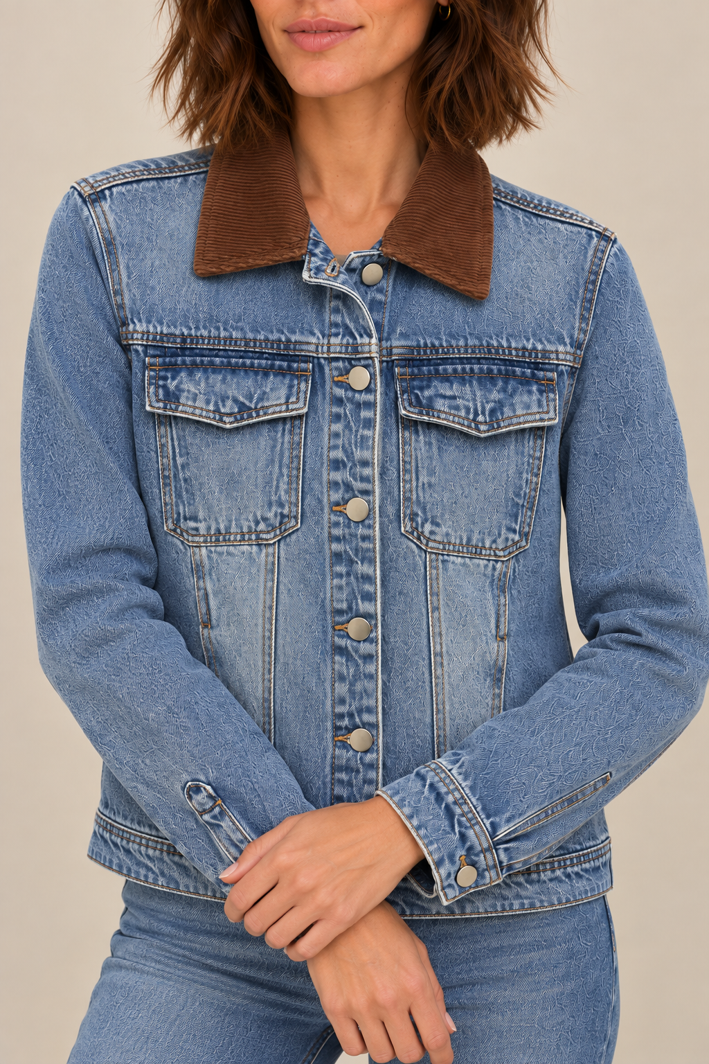 La veste en jean à col contrastant