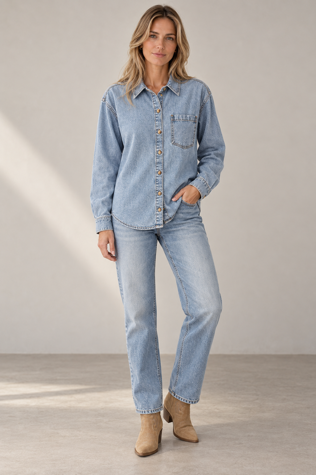 La chemise en denim délavé