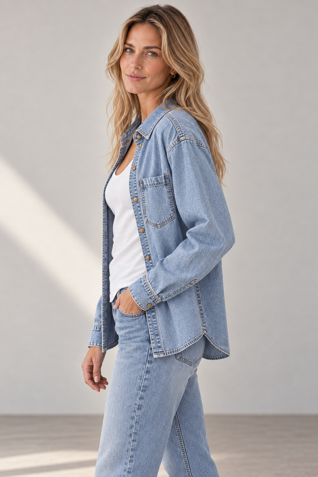 La chemise en denim délavé