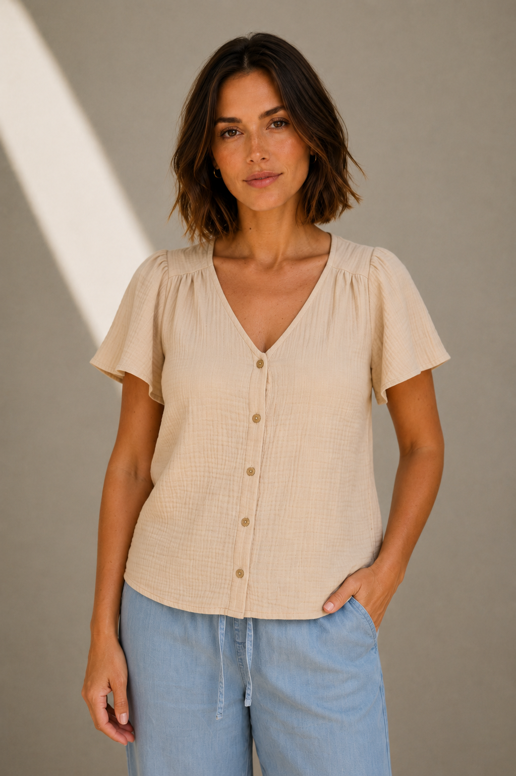 The short-sleeved gauze top