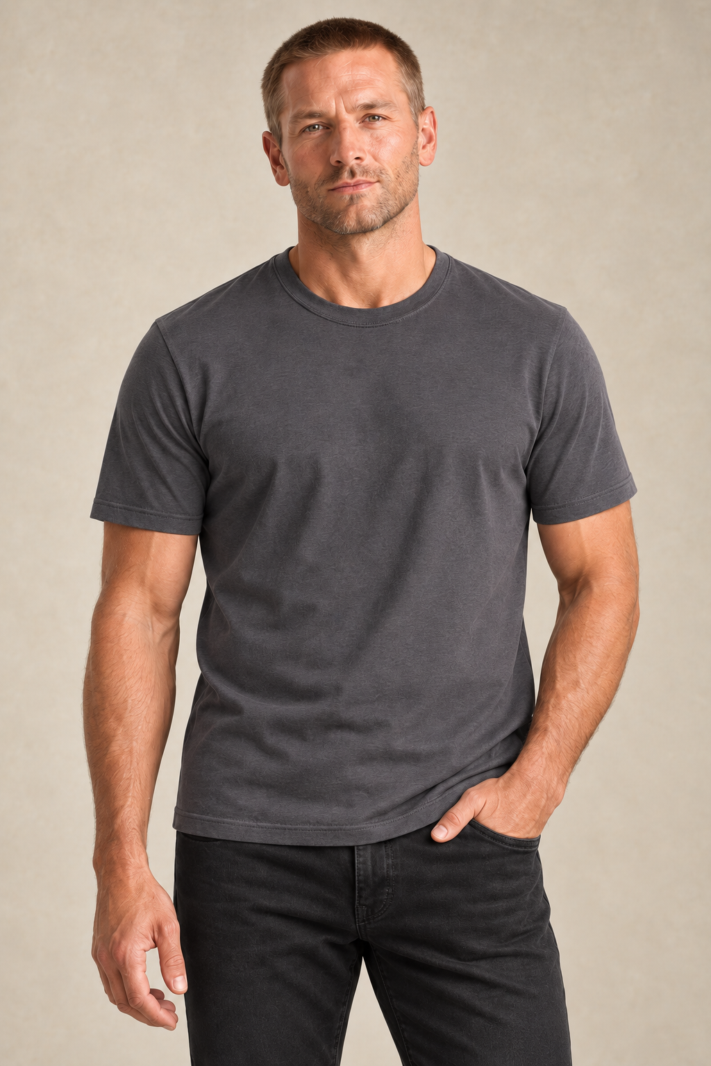 Le t-shirt uni à col rond
