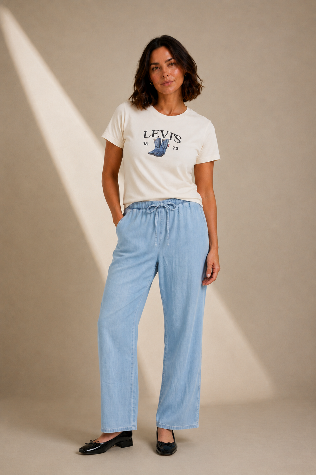 Pantalon droit effet denim
