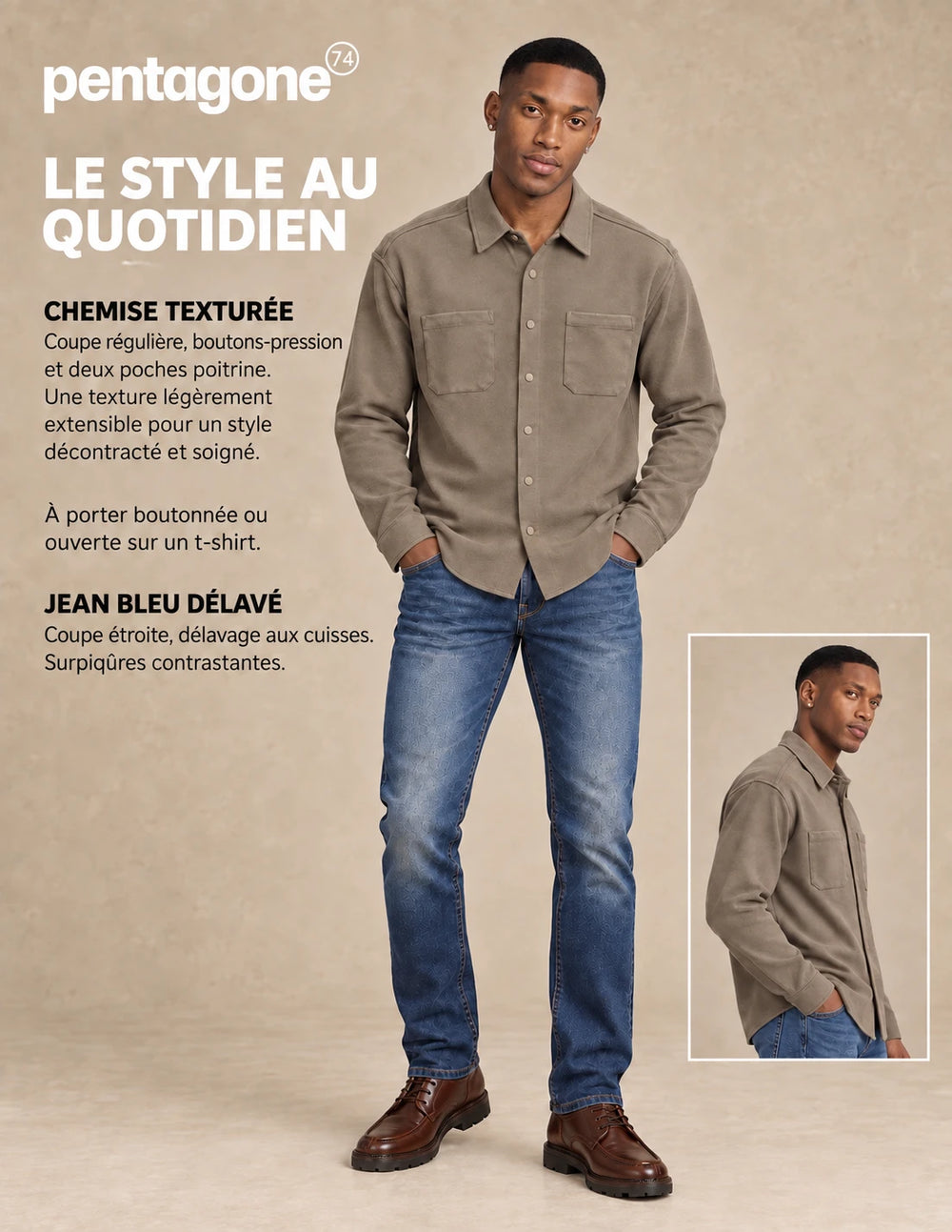 La chemise texturée et le jean étroit