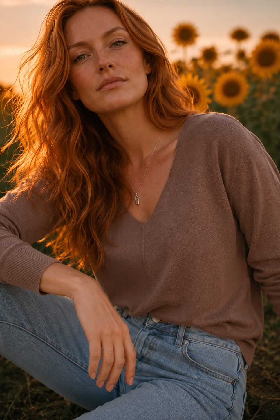 Le chandail col en V rose taupe