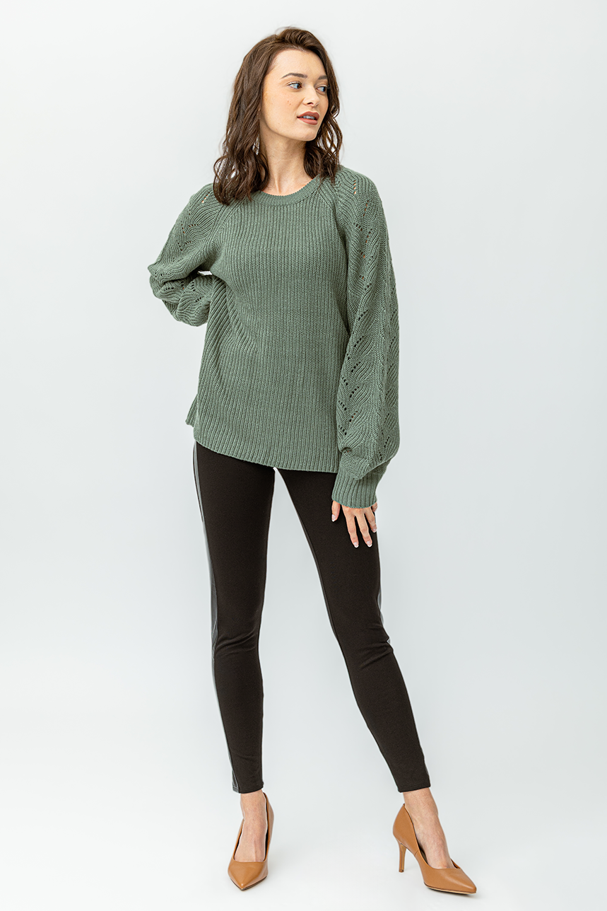 Black leggings with faux leather insert - Main Image