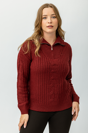 Le tricot texturé col montant demi-zip