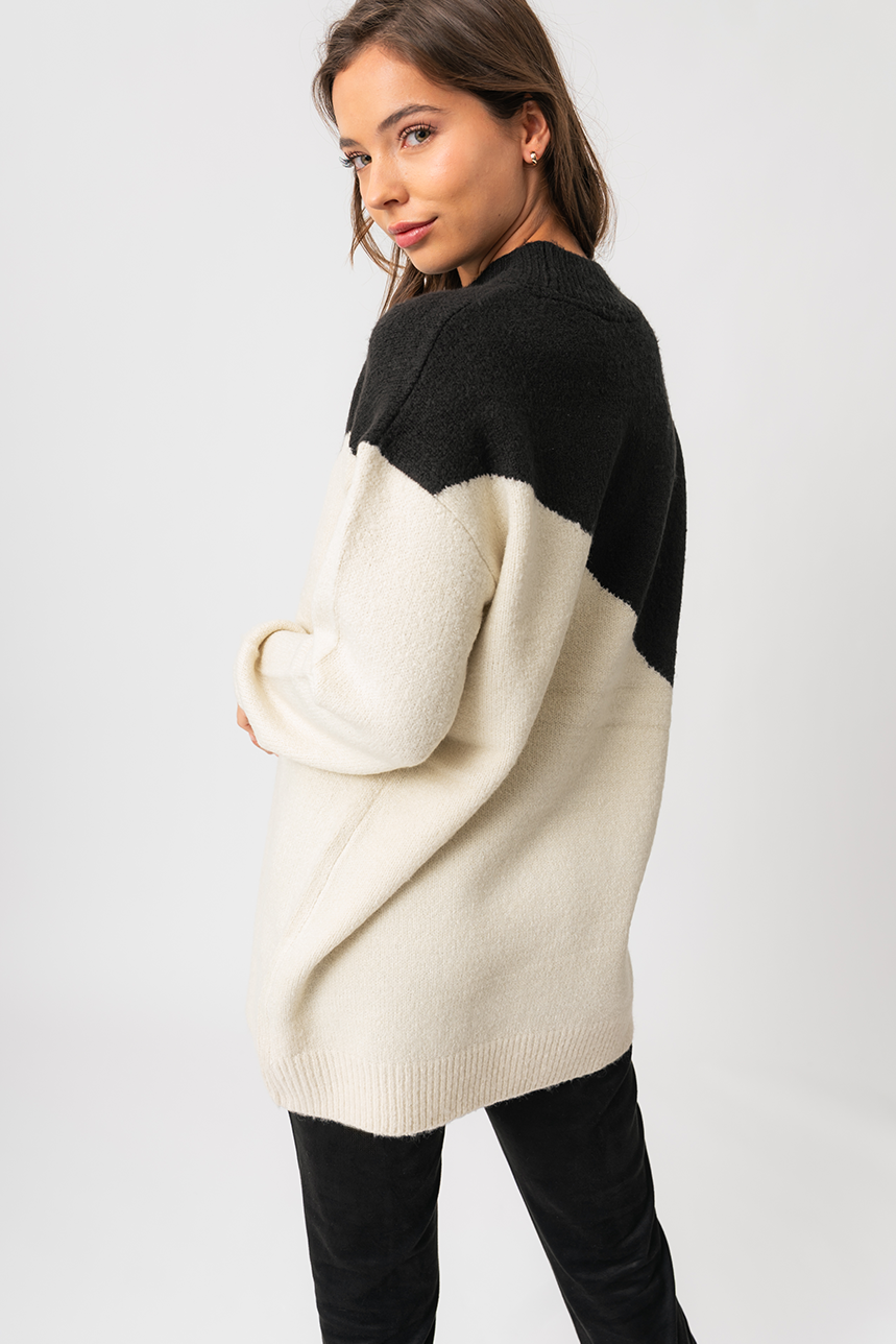 Le tricot ample 2 tons chandail long chandail femme Boutique le Pentagone