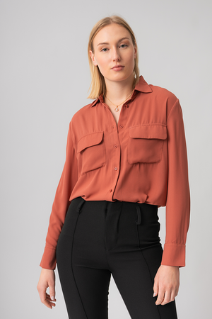 Plain sheer blouse with pockets
