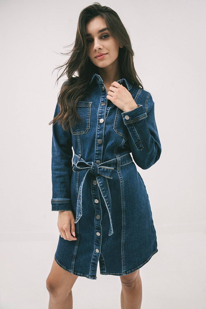h&m denim shirt dress Women's Dark denim blue Denim Shirt Dress