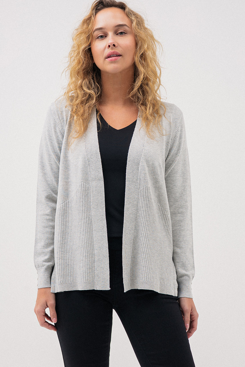 Cardigan Léger Femme Gris - Ouvert Devant, Tricot Doux, Coupe Ample Pour Printemps/été/automne