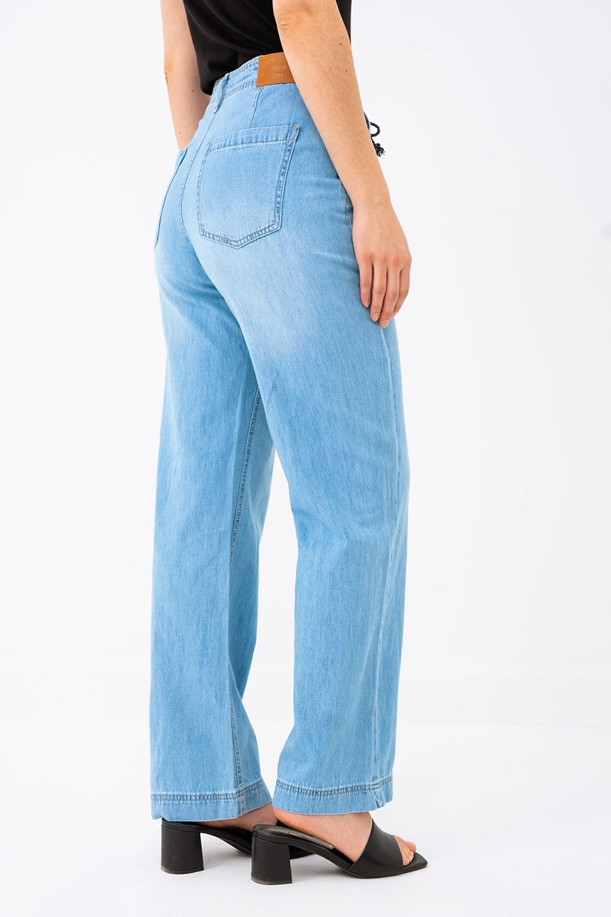 Le jeans bleu jambe large | Modèle Lily