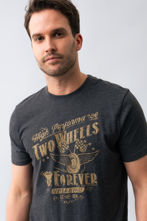 The “Two wheels forever” graphic t-shirt