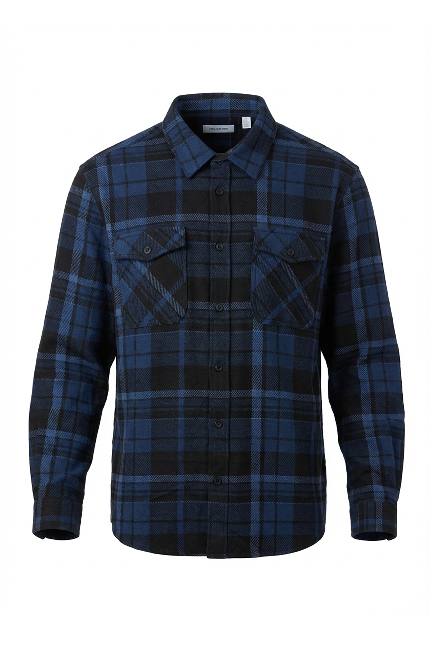 Chemise Flanelle à Carreaux Bleu/Gris - Col Boutonné - La Chemise Française - Marques de France Chemise Flanelle à Carreaux Bleu/Gris - Col Boutonné - La Chemise Française - Marques de France