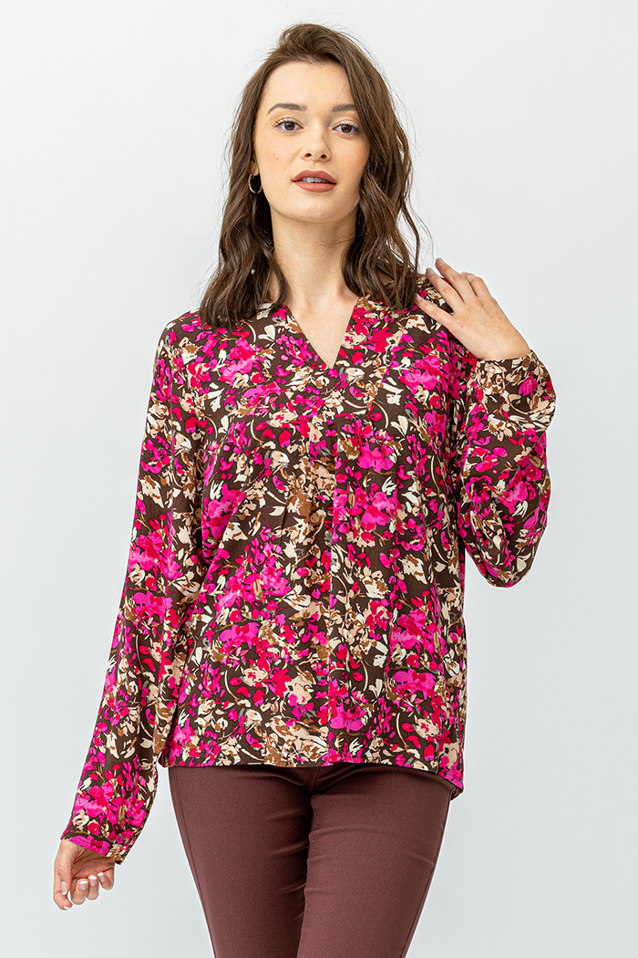 La blouse imprimé floral accent rose