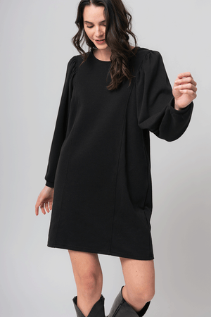 Black dress with puffed sleeves