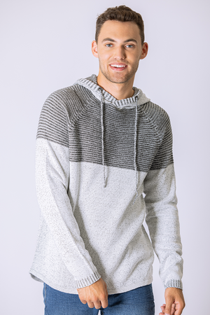 2-tone knit hooded sweater