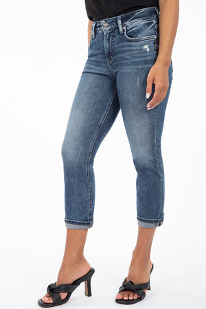 Capri en jean taille mi-haute | Silver | Modèle Suki