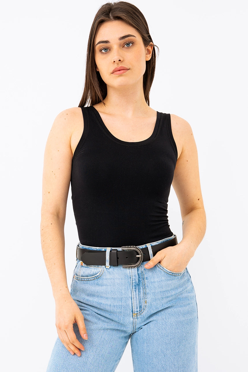 La ceinture femme noire boucle avec détail de perle