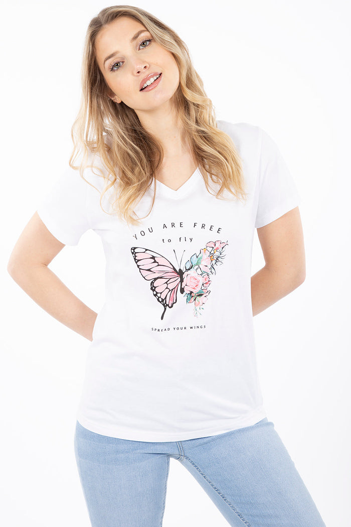 T-shirt mi-papillon mi-fleur | 2 couleurs