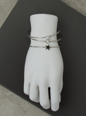 Trio de bracelets: perles, étoiles et faux diamant
