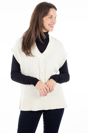 Chandail en tricot texturé sans manches avec ceinture | Fransa | 3 couleurs